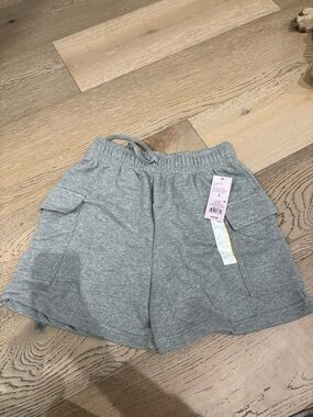 Gray Knit Cargo Shorts with Drawstring